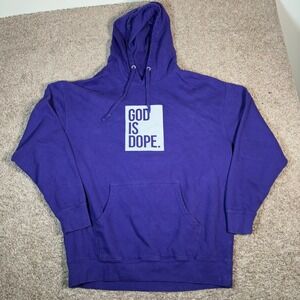 God Is Dope Hoodie Pullover‎ Graphic Print Purple Sweatshirt Mens XL